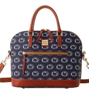 Dooney & Bourke PENN STATE Nittany Lions Navy Logo Dome Satchel with Brown Trim